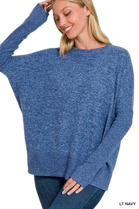 Zenana Clothing Brushed Melange Hacci Dolman Sleeve Sweater Sweater Knitwear Pullover