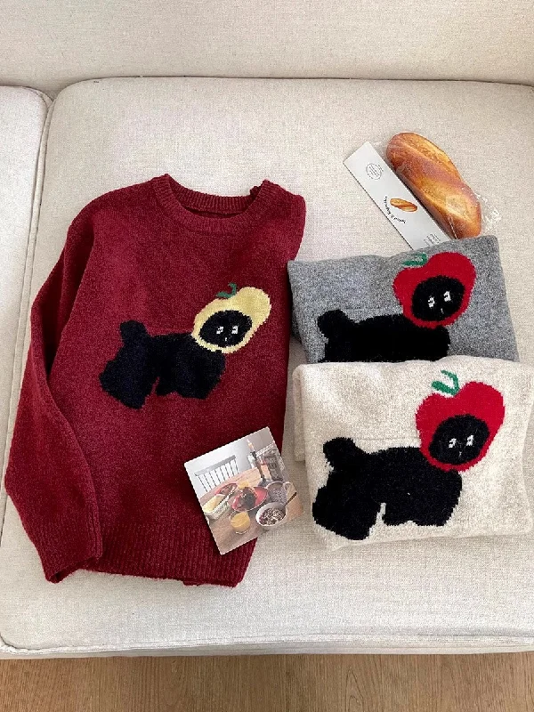 cartoon cute puppy jacquard round neck fashion  knitted sweater    S4771 Nylon Fabric Polyester Fabric Spandex Fabric