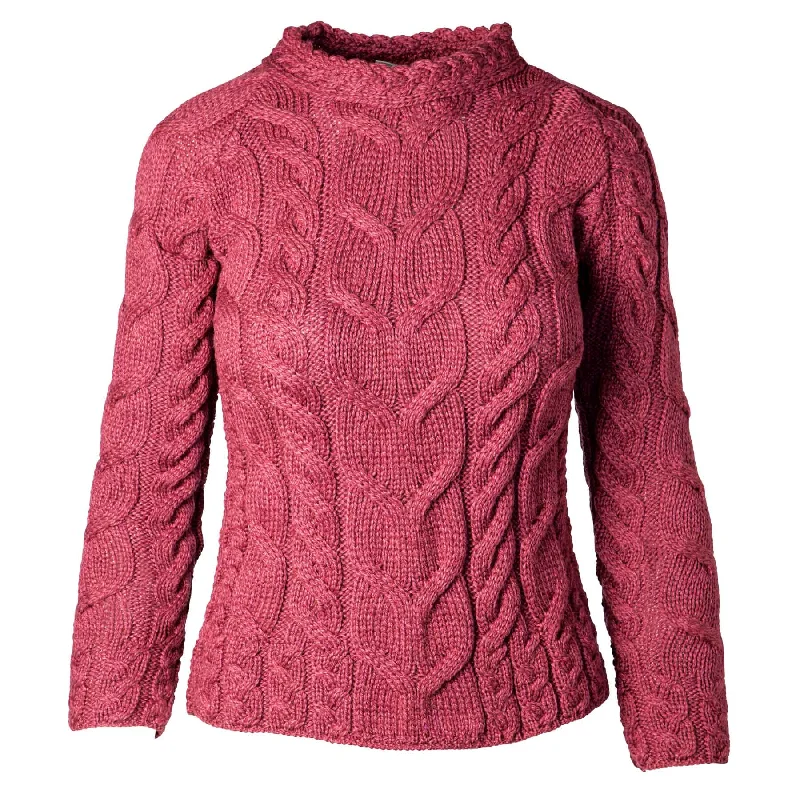 Aran Cable Knit Sweater- Wine Sequined Glittery Shiny