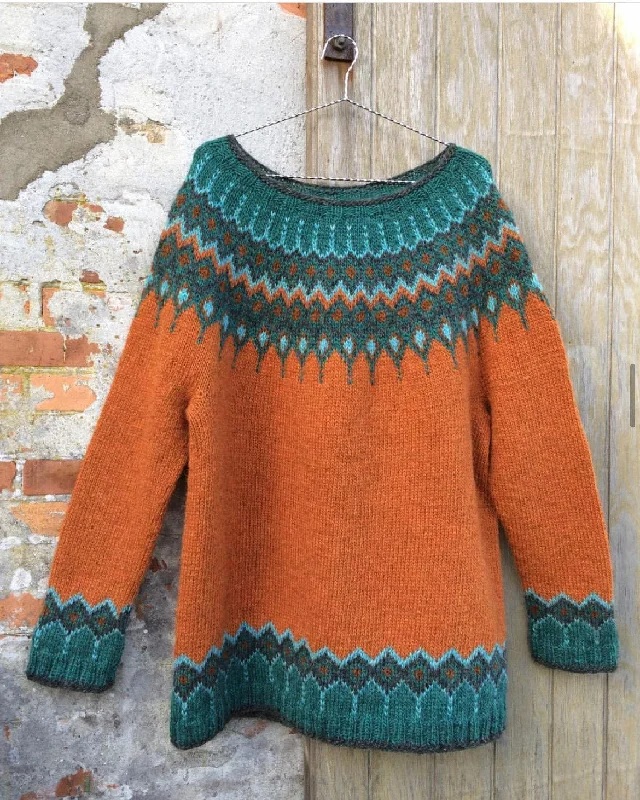 Cecilia Lettlopi Orange Wool sweater - Knitting Kit Open Front Closed Front Wrap Front