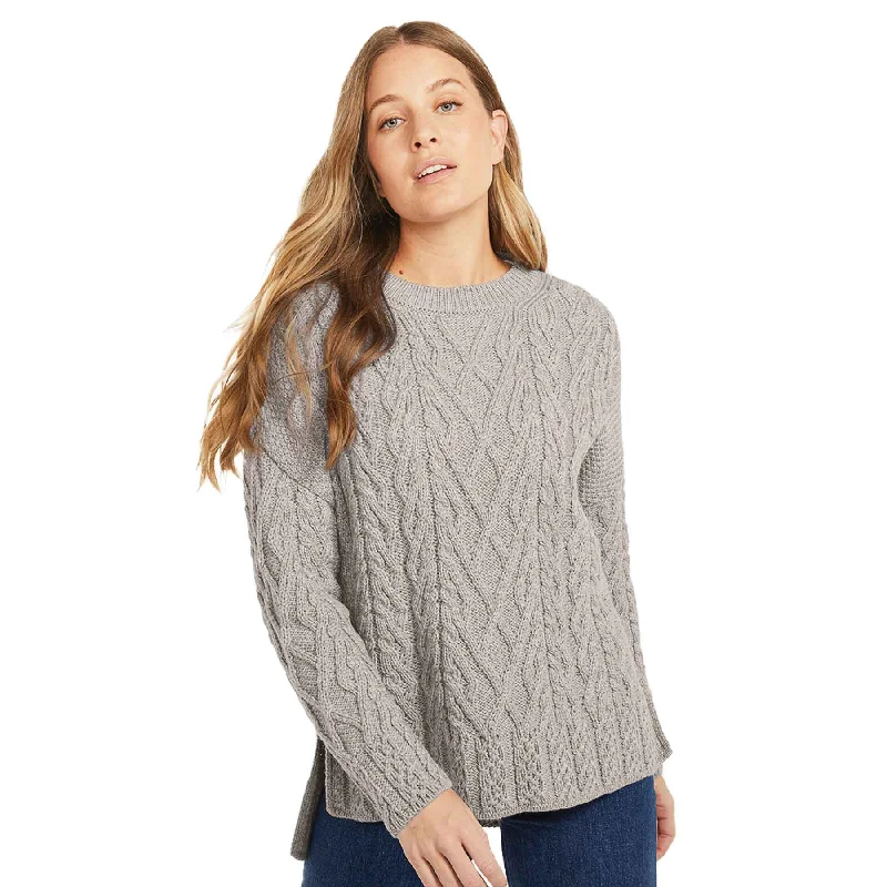 Aran Knit Vented Trellis Sweater- Oatmeal Velvet Chenille Corduroy