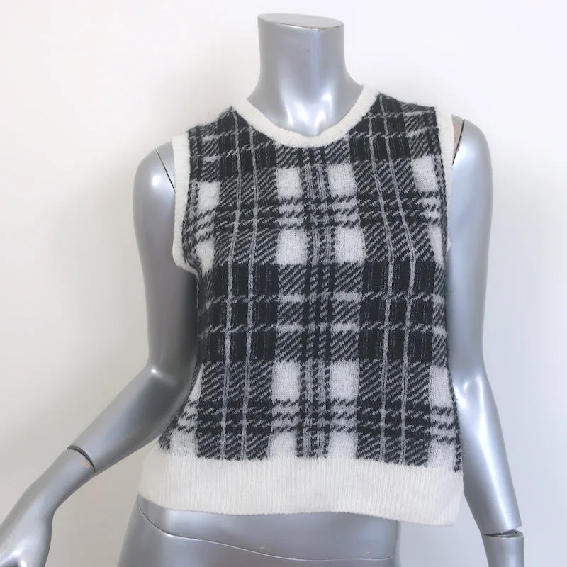 Christian Dior Check'n'Dior Sleeveless Sweater Black/Cream Mohair Size US 6 Herringbone Houndstooth Plaid