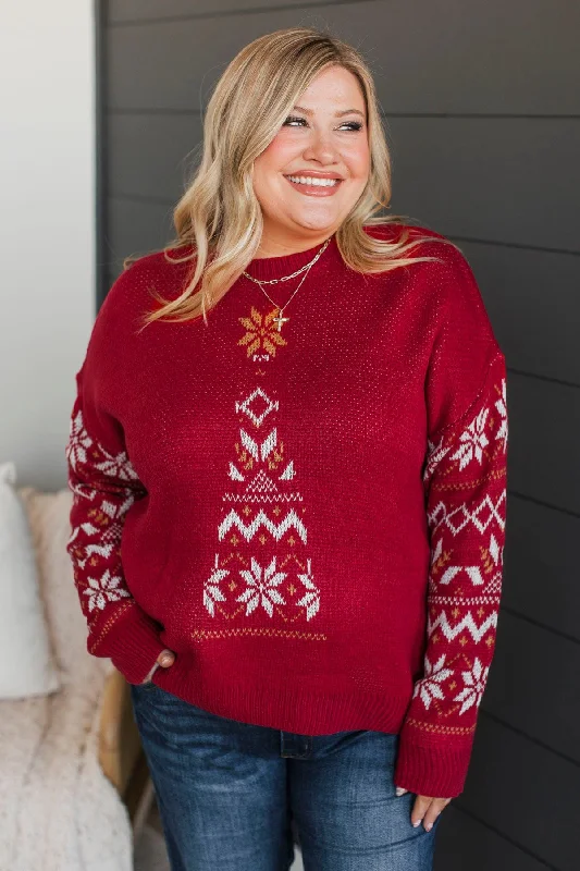 Countdown To Christmas Knit Sweater- Red Spandex Rayon Corduroy