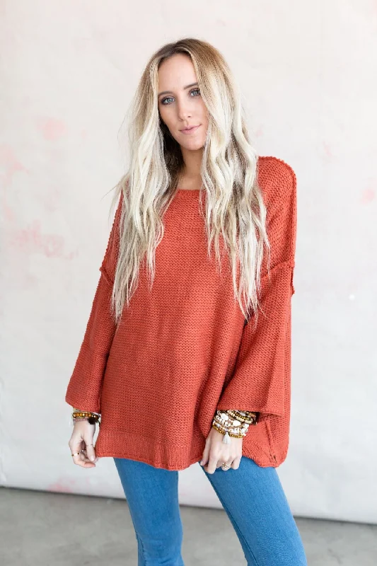 Crisp Air Sweater - Rust Stretchy Elastic Breathable