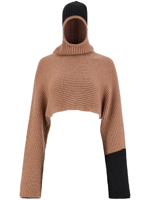 Ferragamo Sweaters Beige Mesh Sweater Canvas Denim