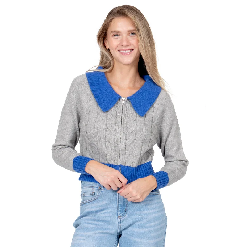 SWEATER PARA MUJER KNIT WHIT NECK IN CONTRAST & ZIPPER FOREVER 21 Knit Fabric Woven Fabric Fleece Fabric