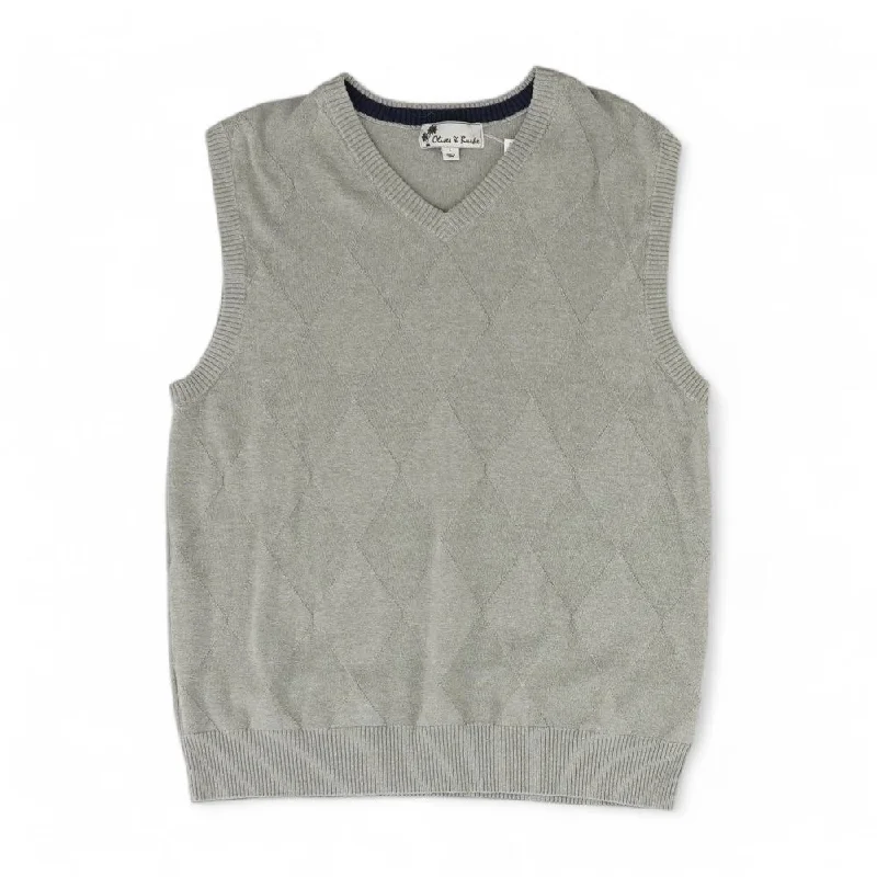 Gray Argyle Vest Sweater Open Front Closed Front Wrap Front