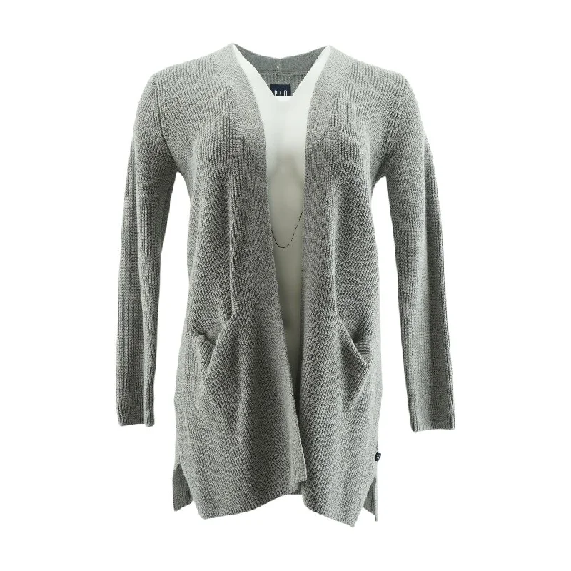 Gray Solid Cardigan Sweater Zippered Front Buttoned Front Snap Front