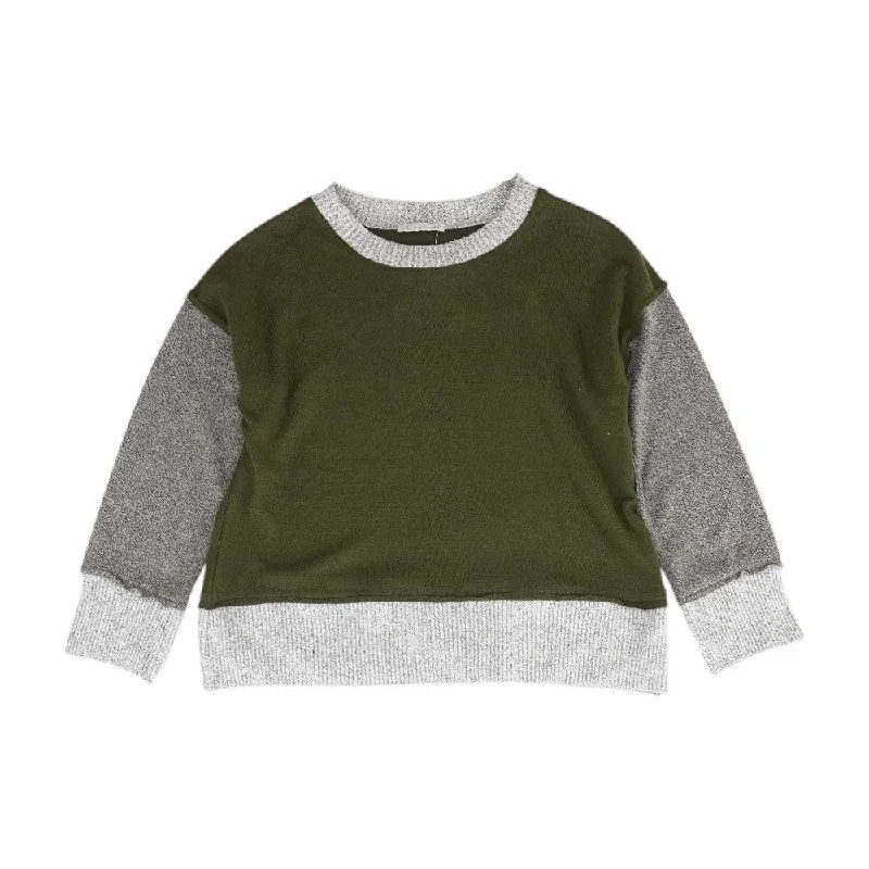 Green Solid Crewneck Sweater Velvet Chenille Corduroy