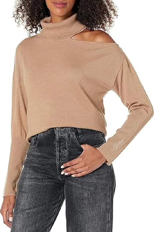 Guess Eve Cutout Shoulder Sweater Chenille Blend Fleece Blend Nylon Blend