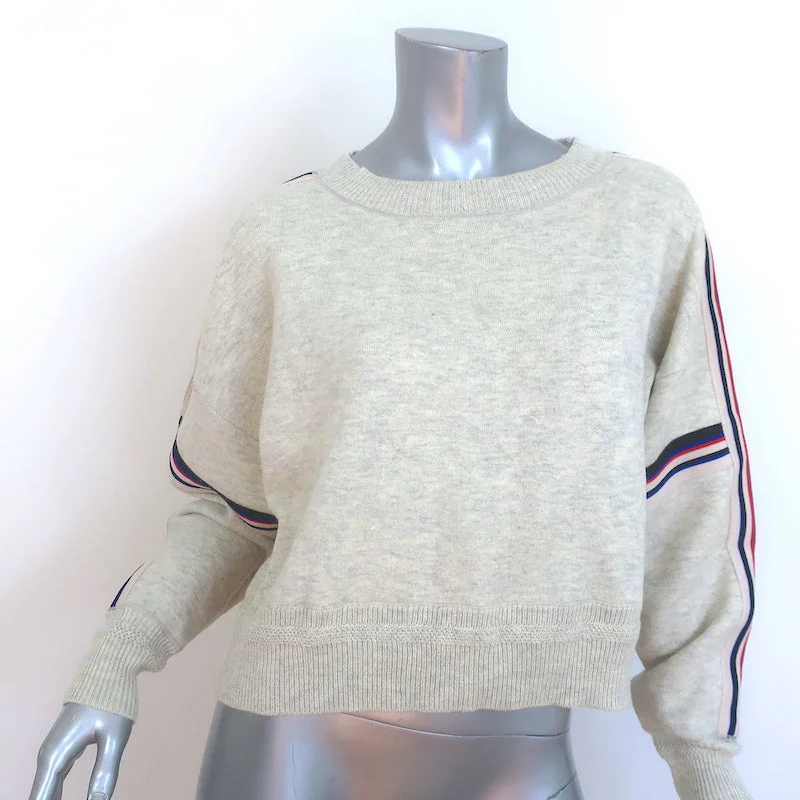 Isabel Marant Etoile Kao Striped-Trim Sweater Oatmeal Cotton-Blend Size 38 Nylon Fabric Polyester Fabric Spandex Fabric