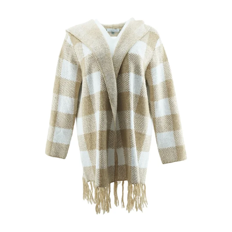 Nude Plaid Cardigan Sweater Stretchy Elastic Breathable