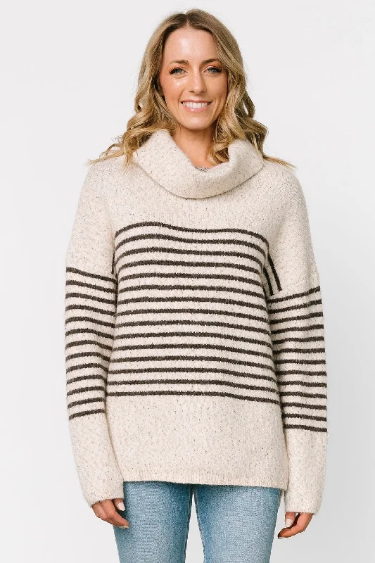 Pennington Turtleneck Sweater | Cream Multi Stripe Notch Collar Peter Pan Collar Cowl Neck