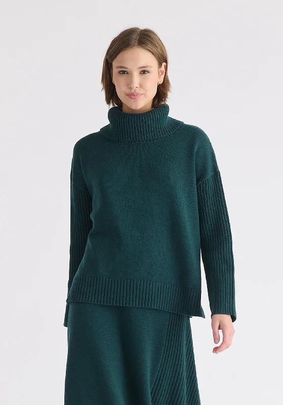 Polo Neck Jumper with Ribbed Details Boxy Sweater Fitted Sweater A-Line