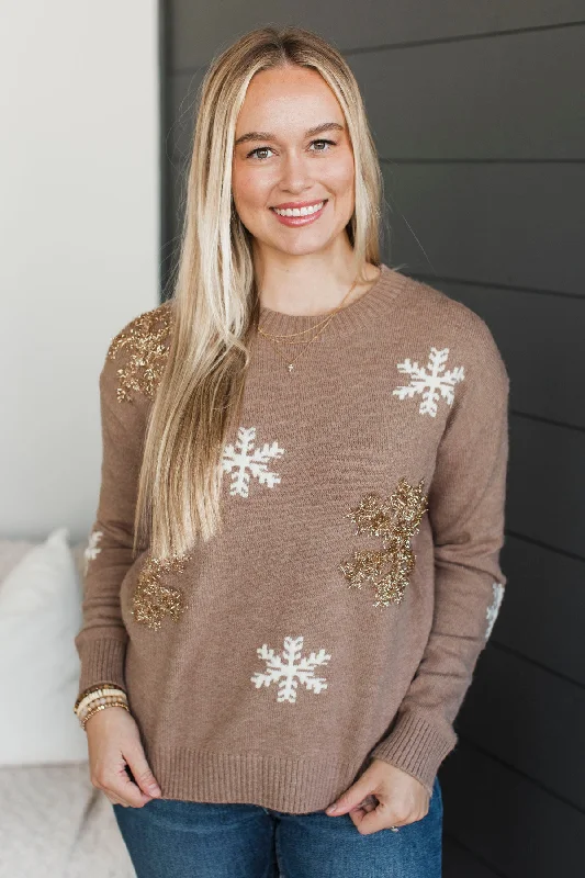 That First Snow Feeling Knit Sweater- Mocha Beaded Sweater Sequined Faux Fur