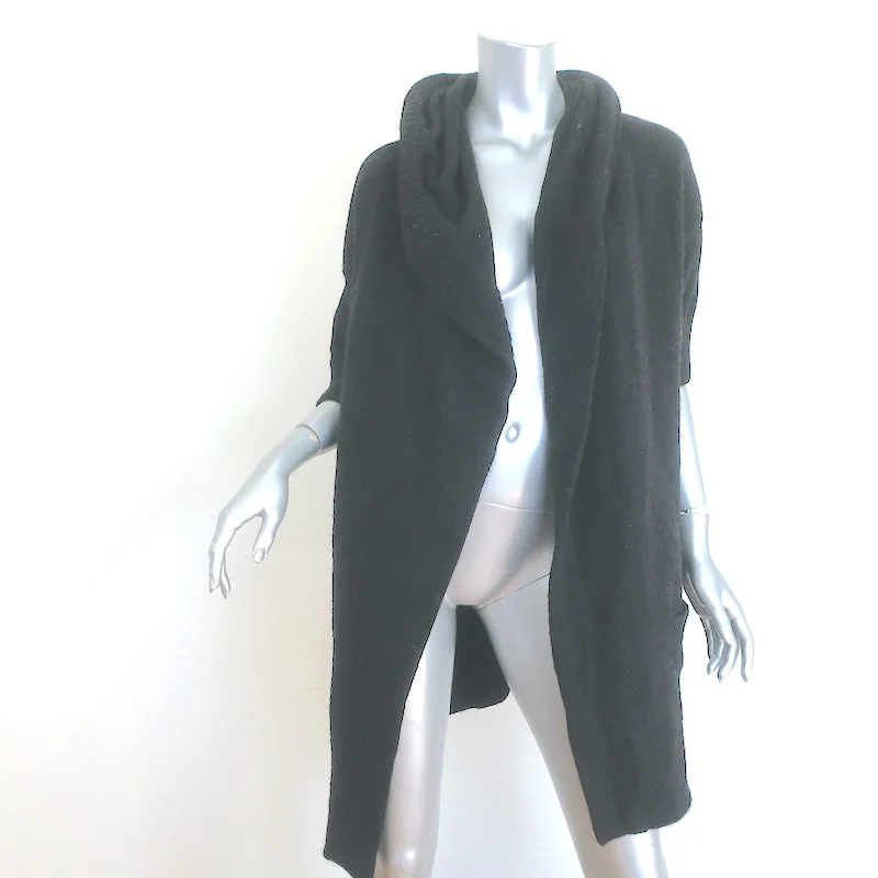 Vince Hooded Cardigan Black Cashmere-Blend Size Small Open Front Sweater Mesh Sweater Canvas Denim