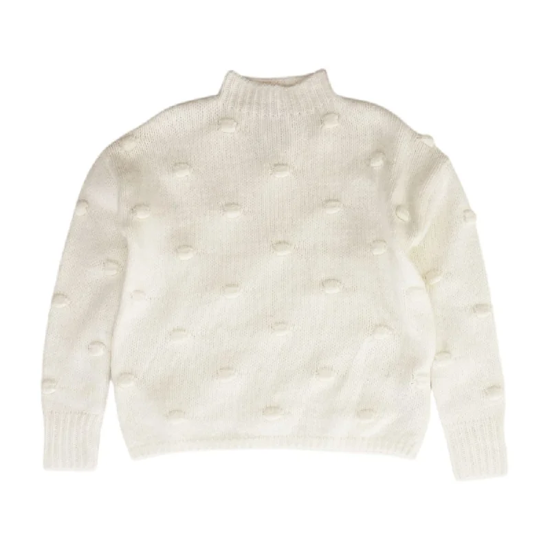 White Solid Mockneck Sweater Fleece Sweater Nylon Polyester