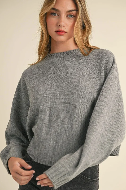 Mable Round Neck Dolman Sleeve Cropped Sweater Collared Crew Neck Turtle Neck