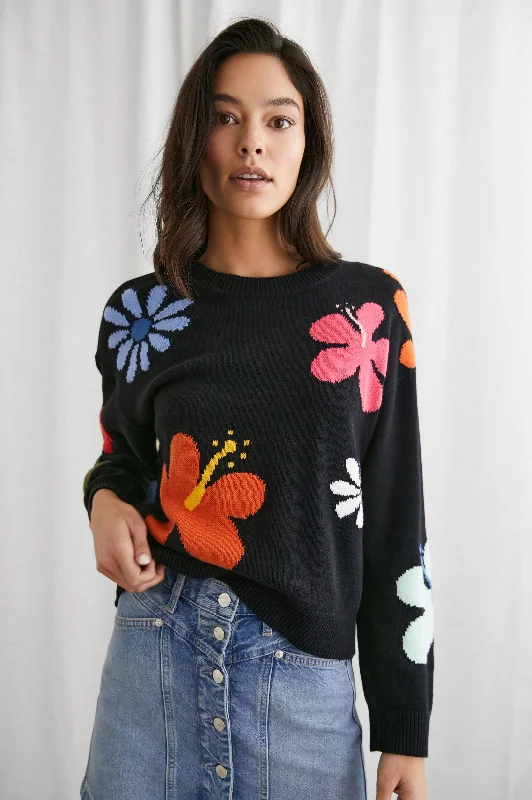 ZOEY SWEATER - HIBISCUS MULTI Front Pockets Side Pockets Patch Pockets