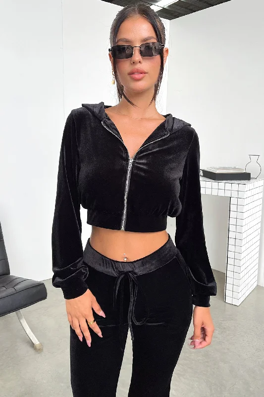 Beba Cropped Hoodie - Black Hoodie with Reflective Safety Nightwear