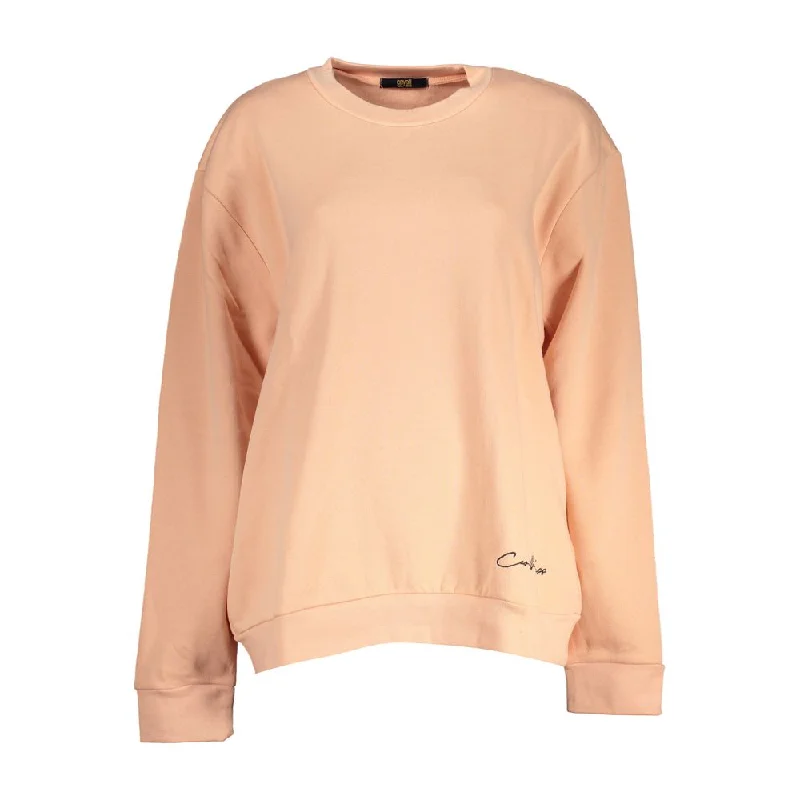 Cavalli Class Elegant Long-Sleeved Pink Fleece Sweatshirt Hoodie with Turtle Neck Cozy Winter