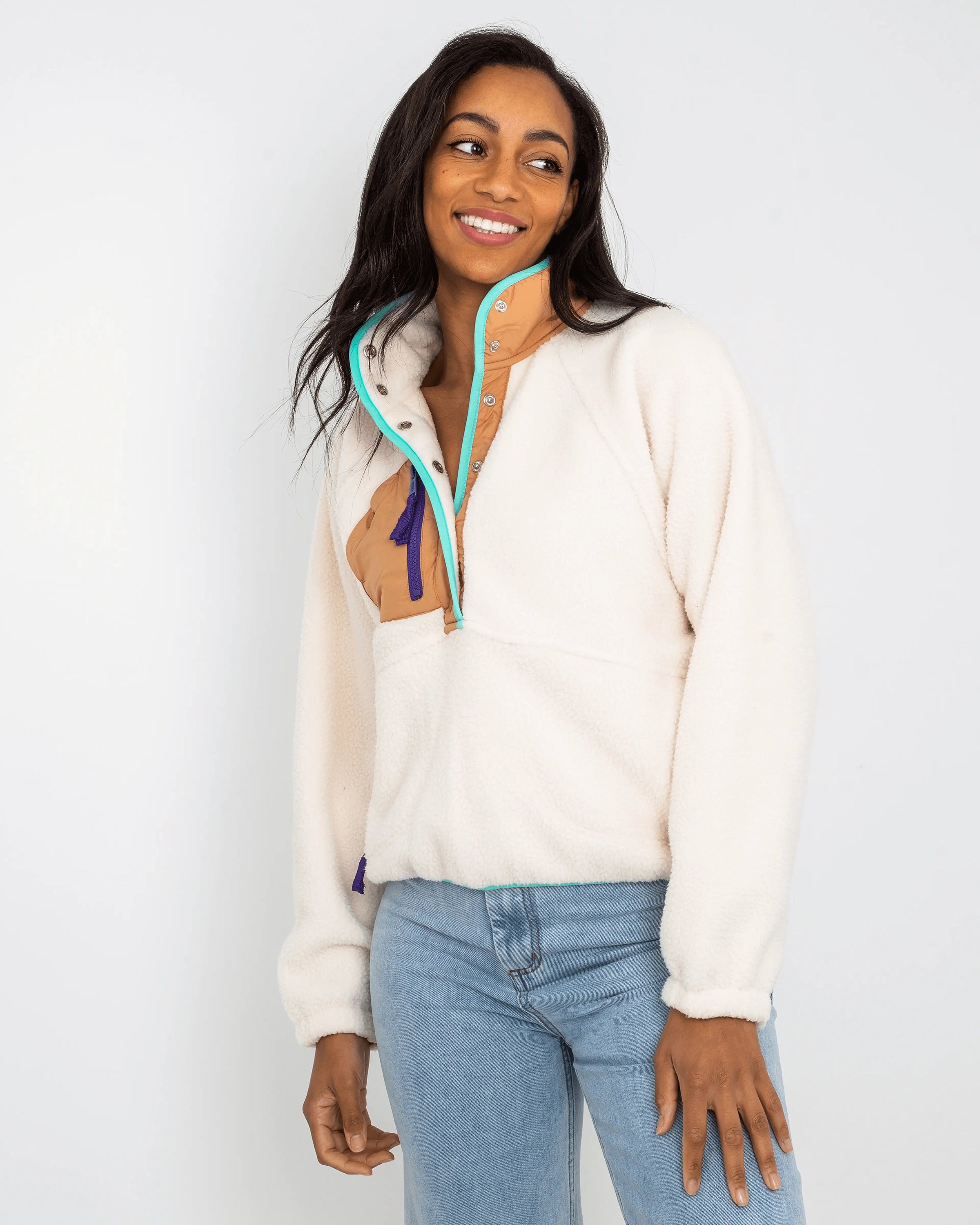 Hit The Slopes Sweatshirt in Ivory Retro Combo Hoodie with Stripes Bold Sporty