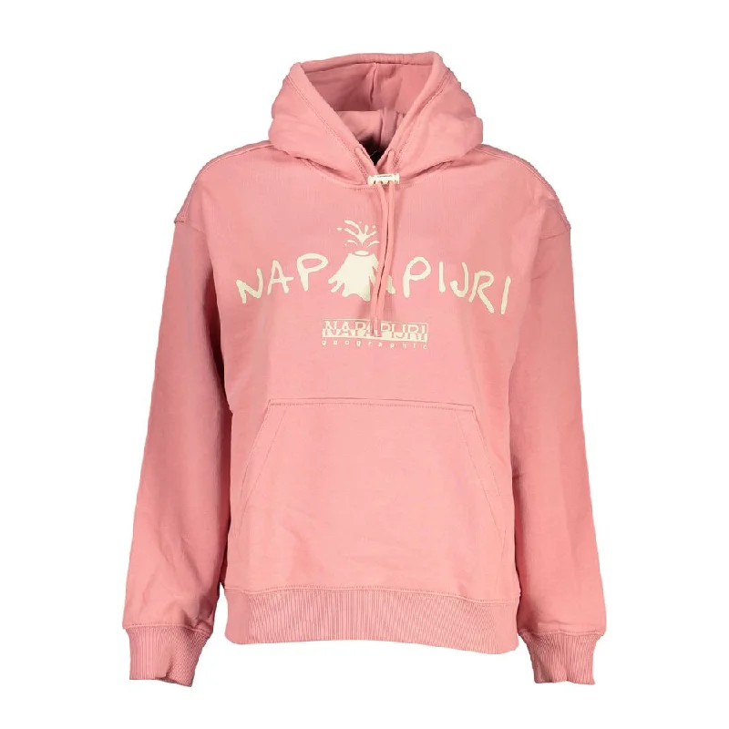 Napapijri Chic Pink Hooded Cotton Sweatshirt Hoodie with Magnetic Closure Innovative Modern