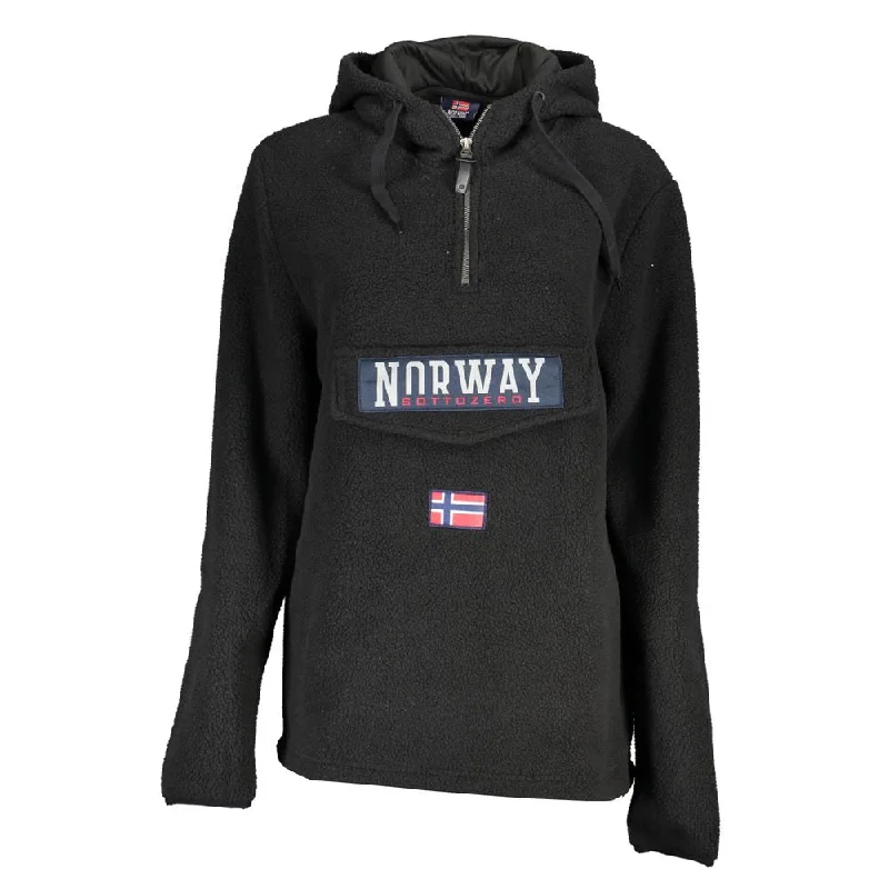 Norway 1963 Elegant Black Half Zip Hooded Sweatshirt Hoodie with Hem Patch Decorative Personalized