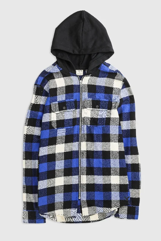 Unisex Rework Hooded Flannel - M Hoodie with Hem Drawcord Adjustable Customizable