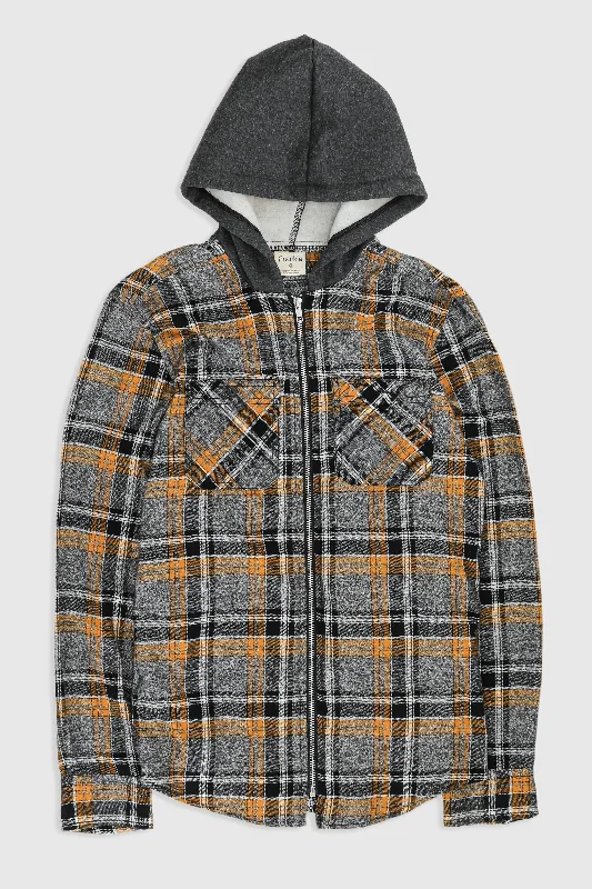 Unisex Rework Hooded Flannel - XS Hoodie with Hem Contrast Bold Stylish