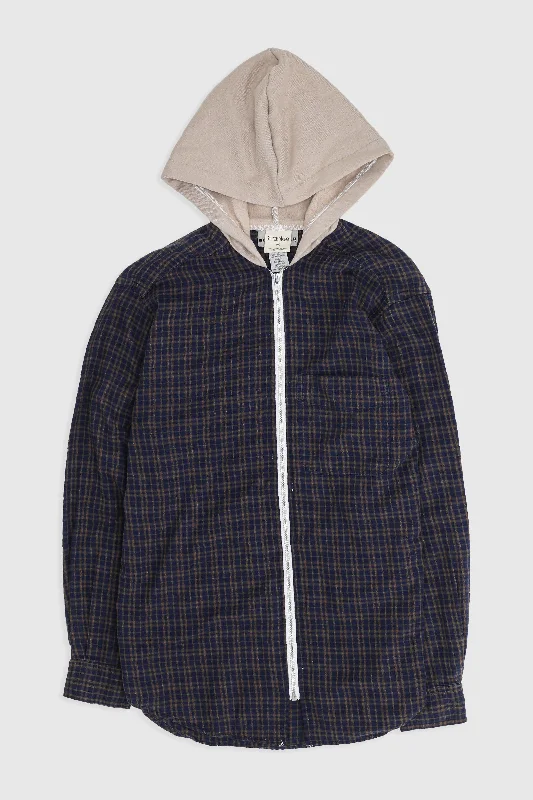 Unisex Rework Hooded Flannel - XS Hoodie with Drawstring Waist Adjustable Fitted