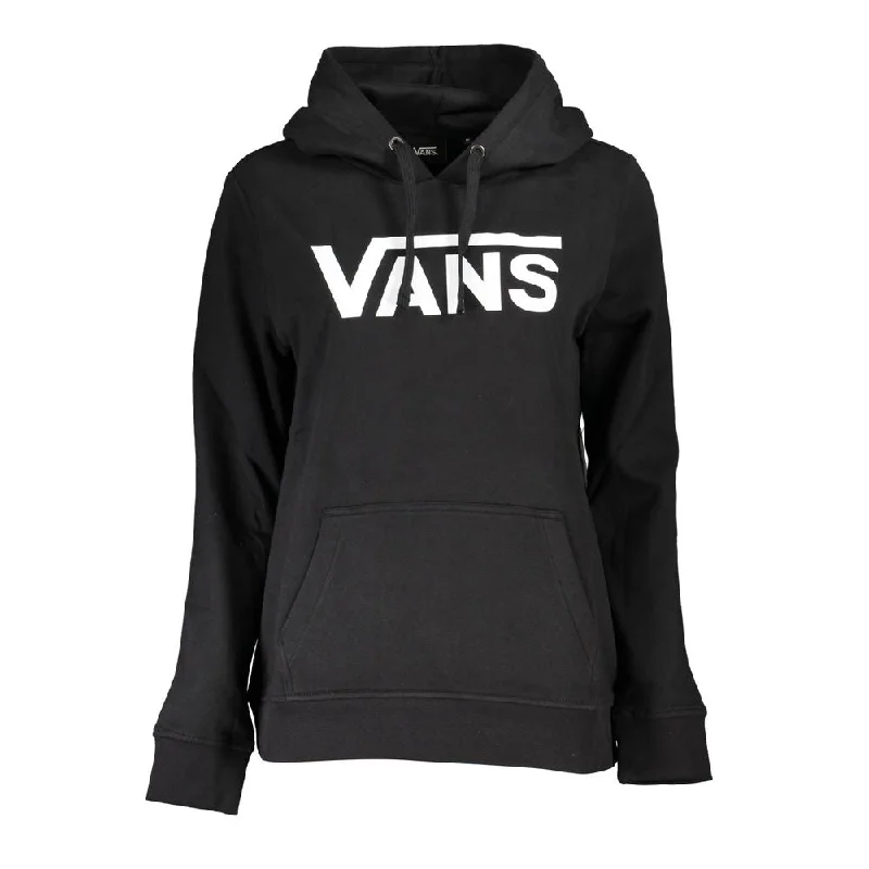 Vans Sleek Black Hooded Fleece Sweatshirt with Logo Hoodie with Tied Waist Feminine Flattering