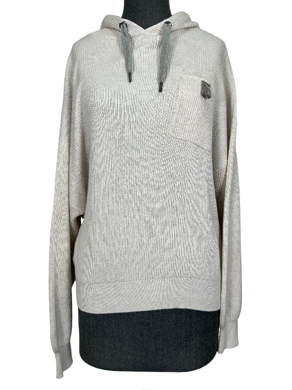 BRUNELLO CUCINELLI Monili-Loop English Rib Hoodie Size M Hoodie with Batwing Sleeves Loose Dramatic