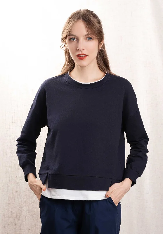 Sweatshirt A1895 Blu-Scuro Hoodie with Frayed Bohemian Relaxed