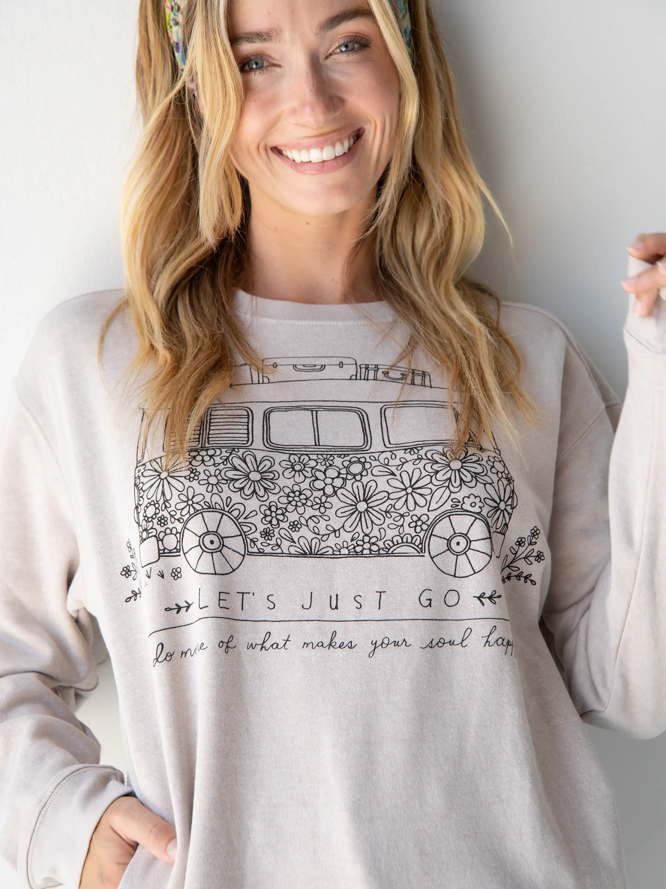 Comfy Pocket Sweatshirt - Let's Just Go Van Hoodie with Velcro Closure Adjustable Secure