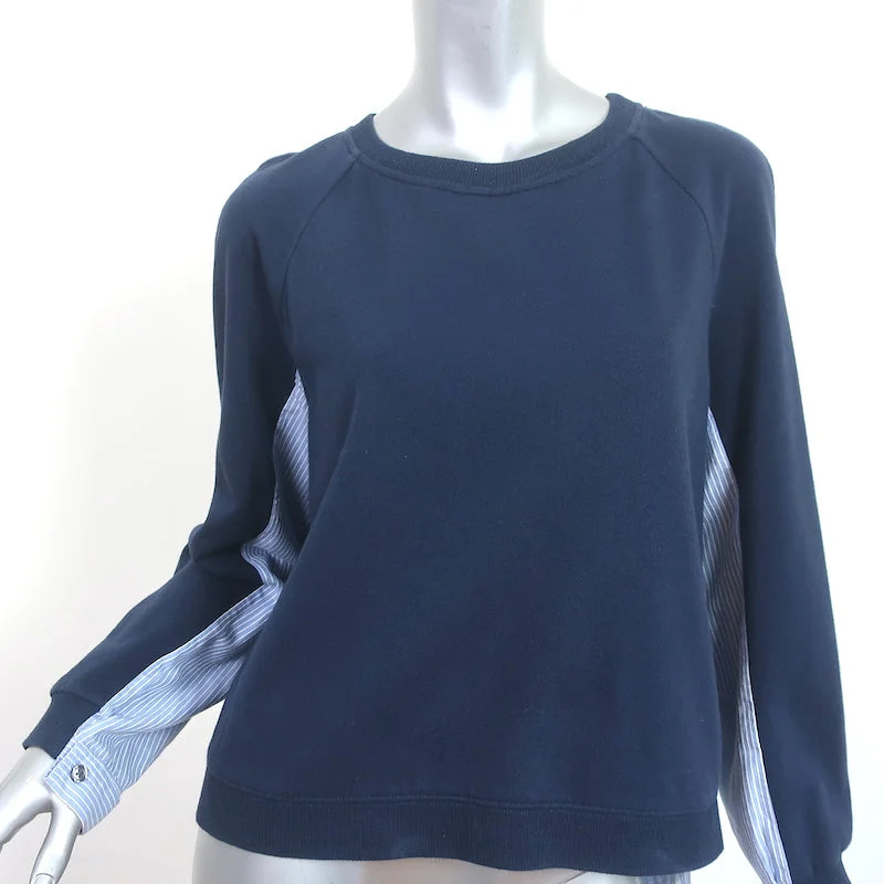 Derek Lam 10 Crosby Shirt Combo Sweatshirt Navy & Blue Stripe Size Large Hoodie with Emblem Brand Identity