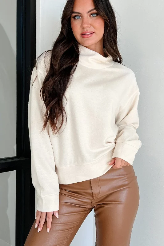 Keep Your Promise Funnel Neck Sweatshirt Top (Cream) Hoodie with Back Slit Movement Comfort