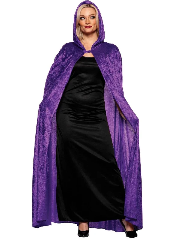 Long Hooded Purple Velvet Womens Costume Cape Hoodie with Logo Branding Identity