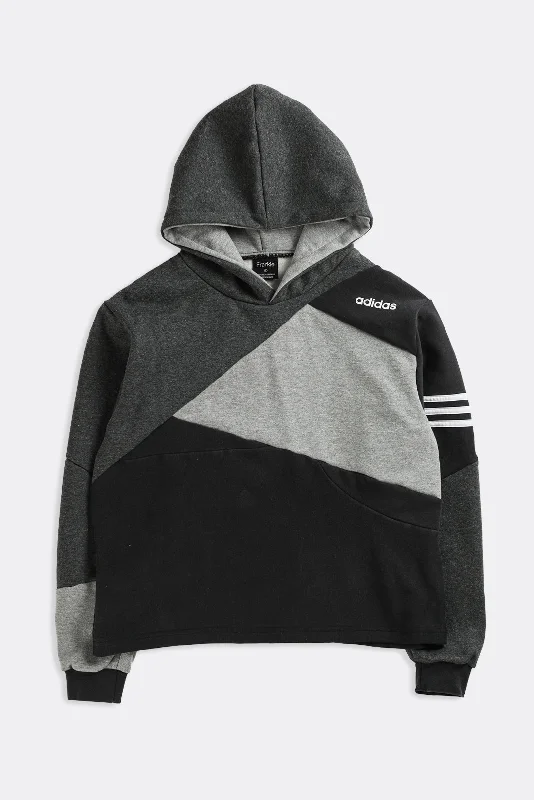 Rework Adidas Patchwork Sweatshirt - L Hoodie with Metallic Shiny Futuristic