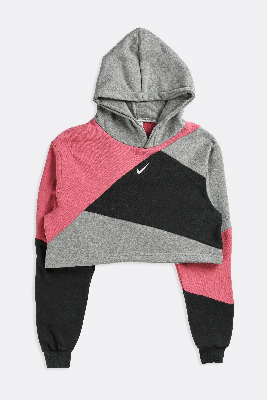 Rework Nike Patchwork Crop Sweatshirt - XS Hoodie with Hem Lace Feminine Delicate