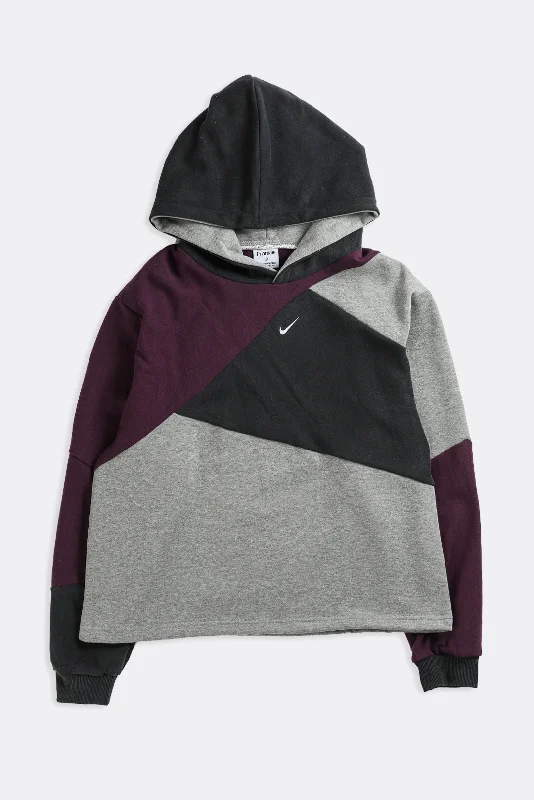 Rework Nike Patchwork Sweatshirt - L Hoodie with Emblem Brand Identity