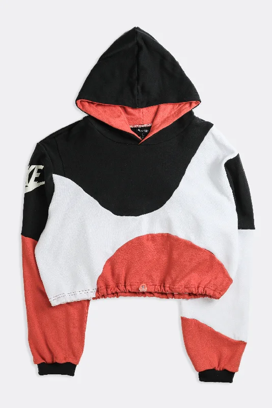 Rework Nike Wave Crop Sweatshirt - L Hoodie with Hem Applique Textured Unique