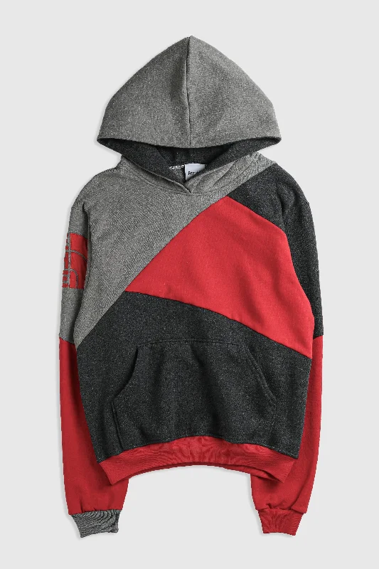 Rework North Face Patchwork Sweatshirt - XS Hoodie with Front Slit Layering Stylish