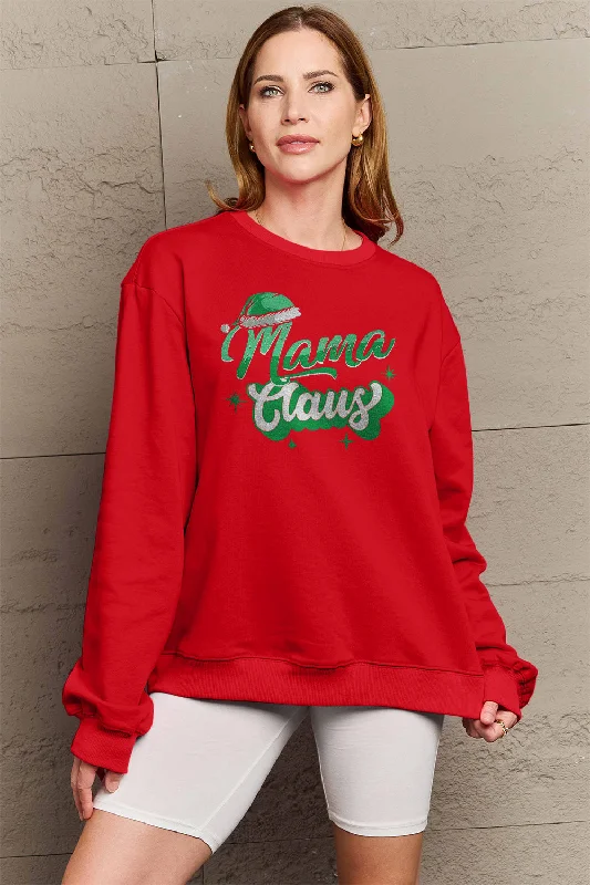 Simply Love Full Size MAMA CLAUS Round Neck Sweatshirt Hoodie with Applique Textured Unique