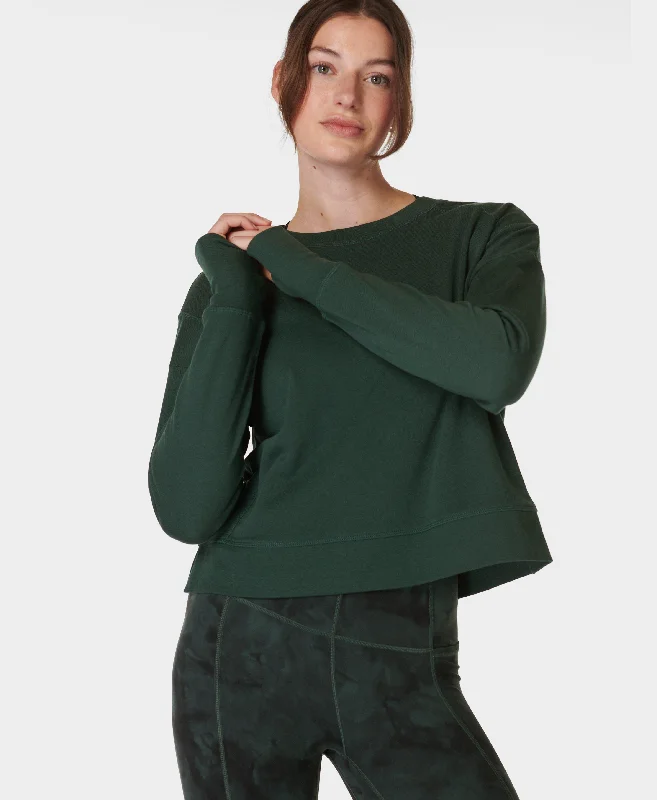 After Class Crop Sweatshirt Sb5622c Trek-Green Hoodie with Mesh Breathable Sporty