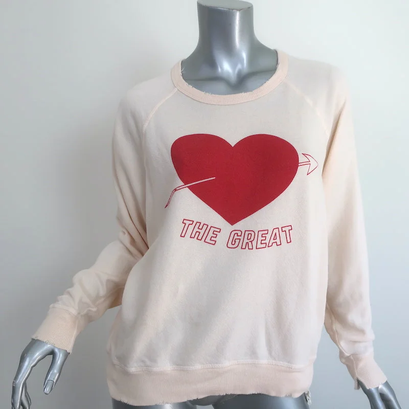 THE GREAT Heart College Sweatshirt Very Light Pink Size 1 Hoodie with Reflective Safety Nightwear