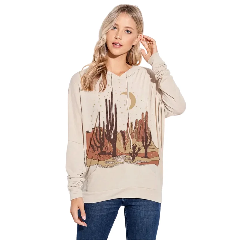 Women's Desert Star Night Hoodie By Phil Love T874G12236-2 Hoodie with Thumb Holes Functional Cozy