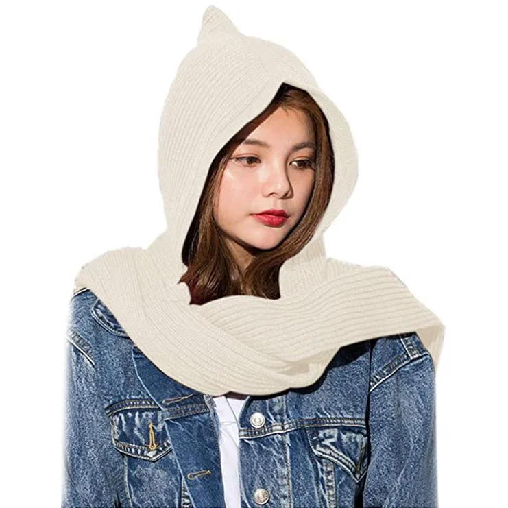 Women's Winter Knitted Hooded Long Scarf Hoodie with Rhinestones Sparkly Elegant