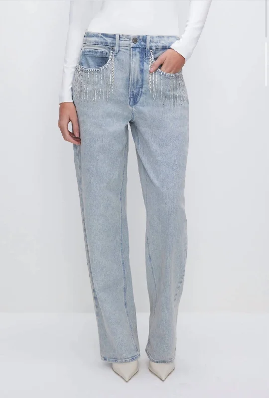 90S Diamond Fringe Jeans In Indigo Comfortable Faded High-Rise Jeans