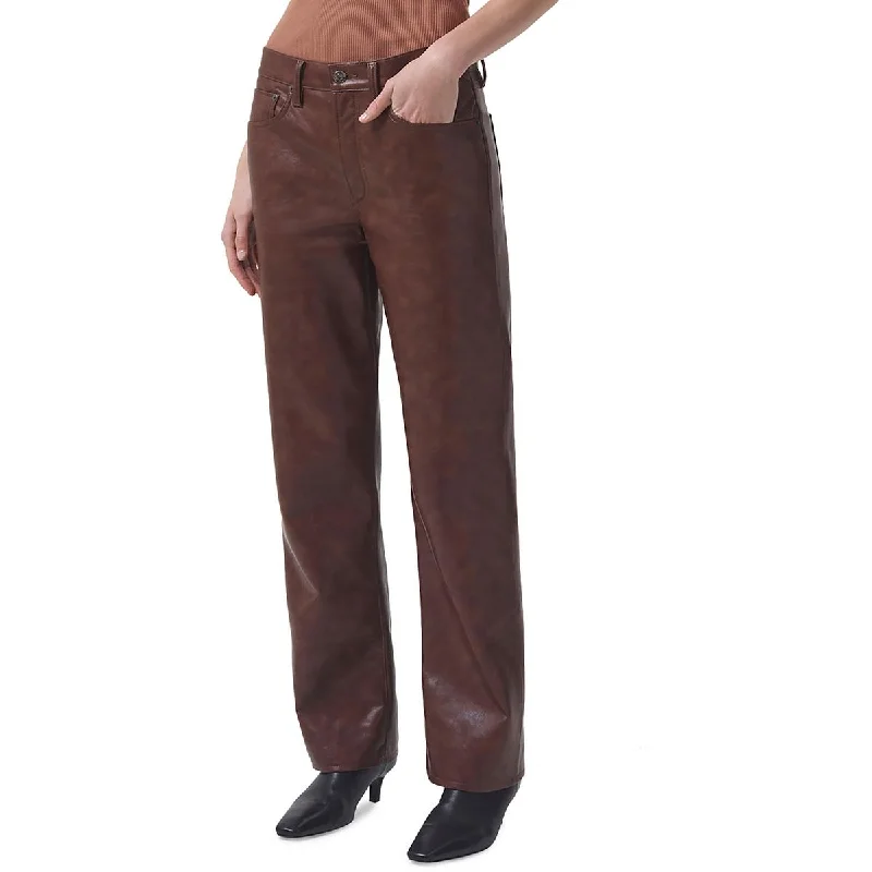 Agolde Womens Sloane Recycled Leather High Rise Straight Leg Jeans Stylish High-Rise Mom Jeans